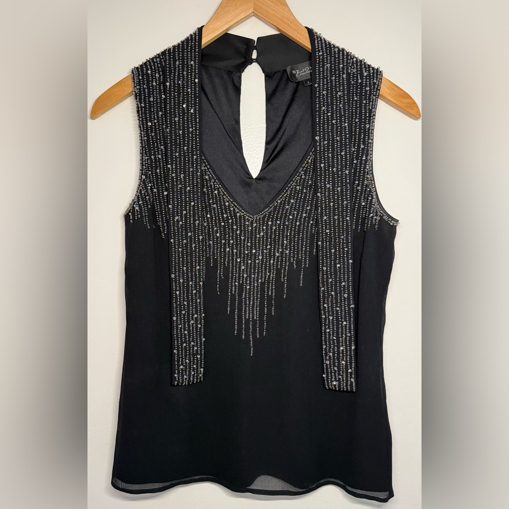 St. John Black and Silver Embellished Blouse